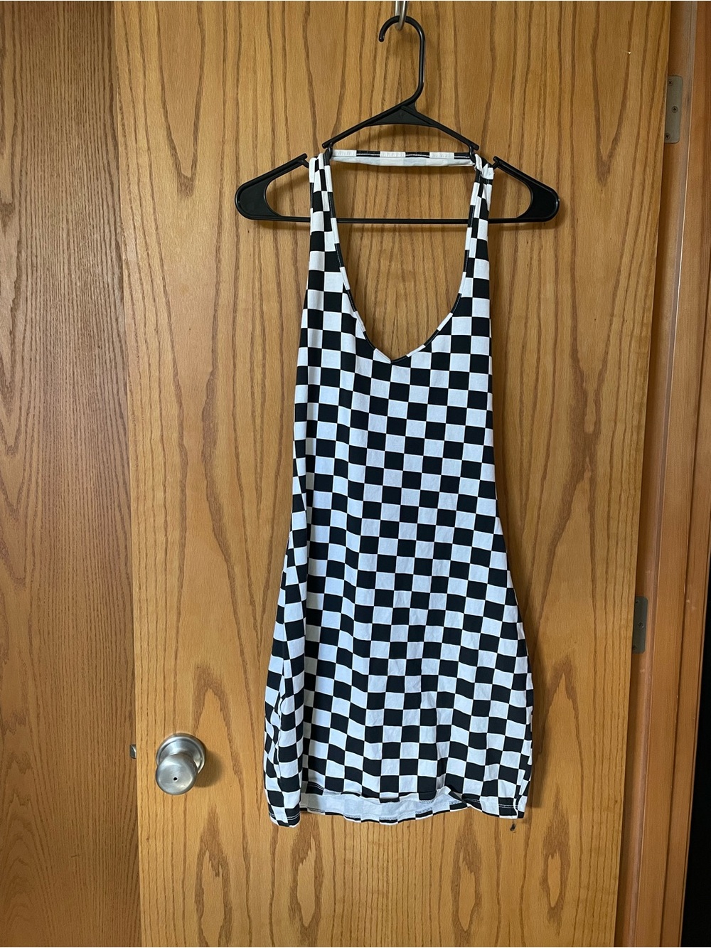 Divided Checkerboard Slip Dress - Black & White